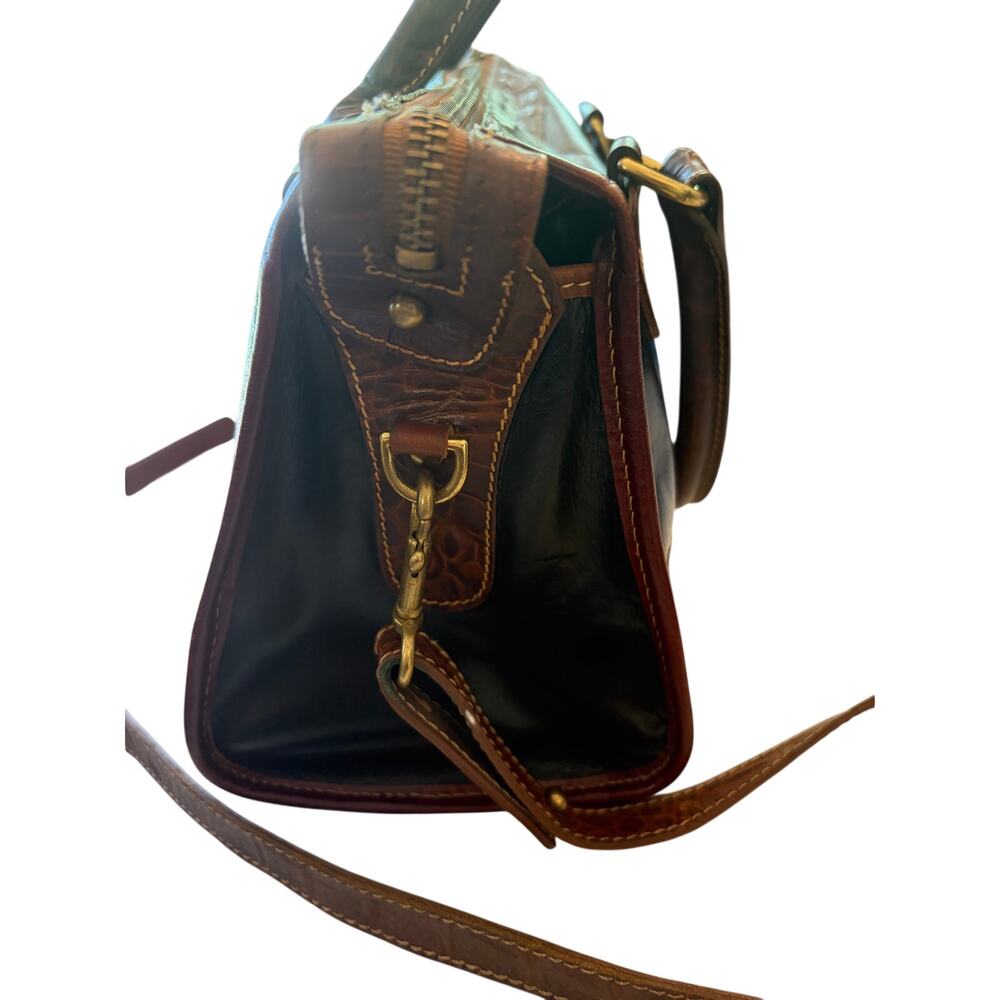 Vintage Brahmin Tuscan Leather Satchel Crossbody Bag-Black and Brown Made in USA - Picture 2 of 12